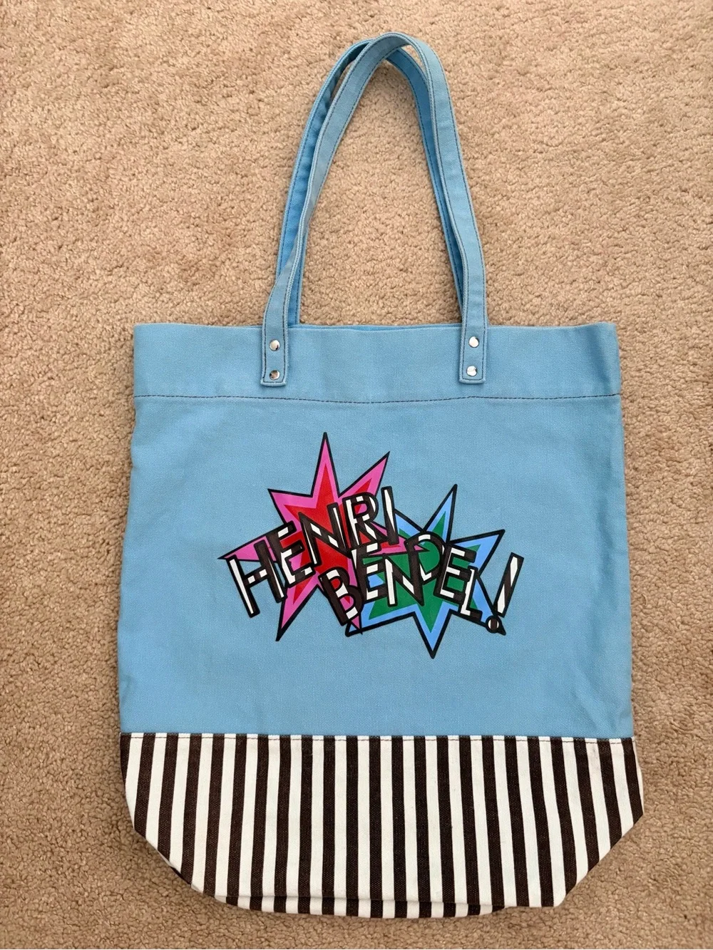 Henri Bendel Light Blue Canvas Tote w/Colorful Logo ste-holdings.us